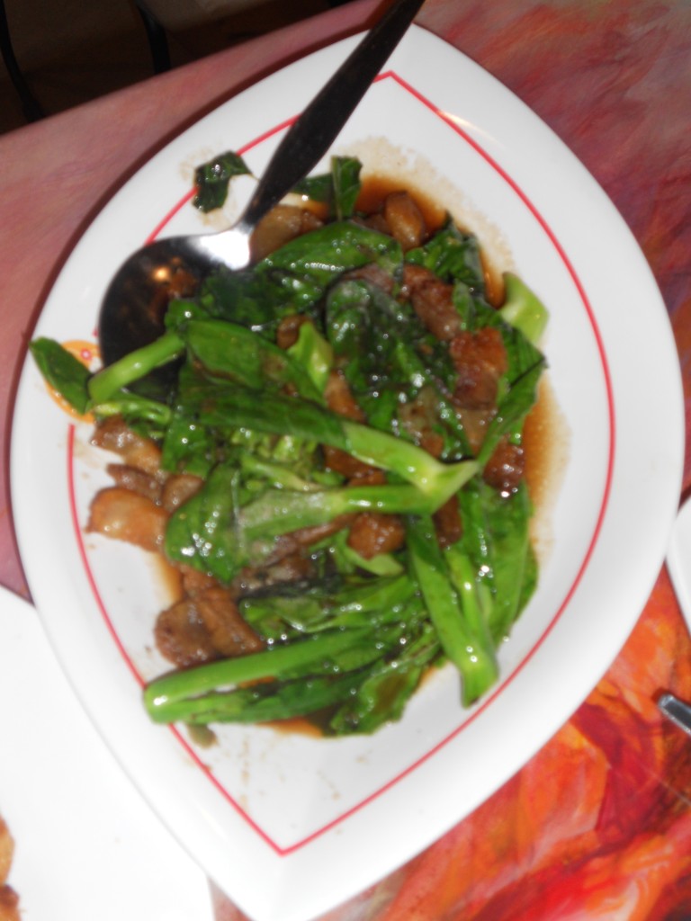 Crispy pork, Chinese broccoli with oyster sauce 