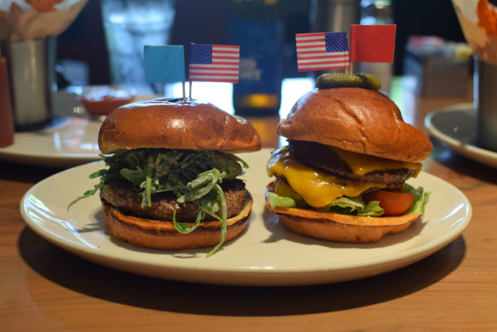 The Hillary burger on the left, the Trump burger on the right. 