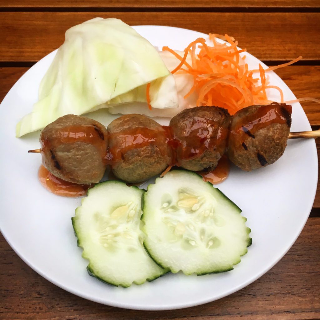i'Thai's take on the traditional street meatball dish, "Look Min Ping." 