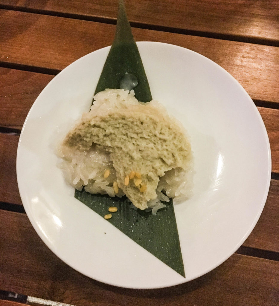 Sticky rice with steamed coconut custard. 