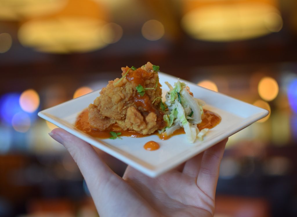 Satisfyingly crunchy Chesapeake fried oysters served with North Carolina style BBQ sauce and creamy napa cabbage coleslaw.