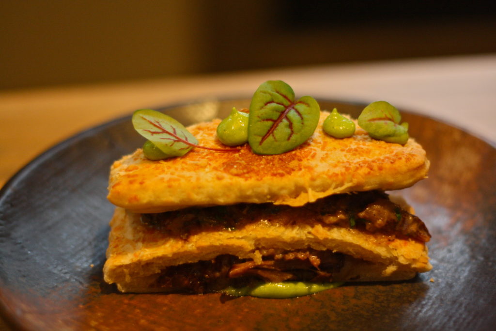 Lamb Neck Hot Pocket Served with arugula aioli 